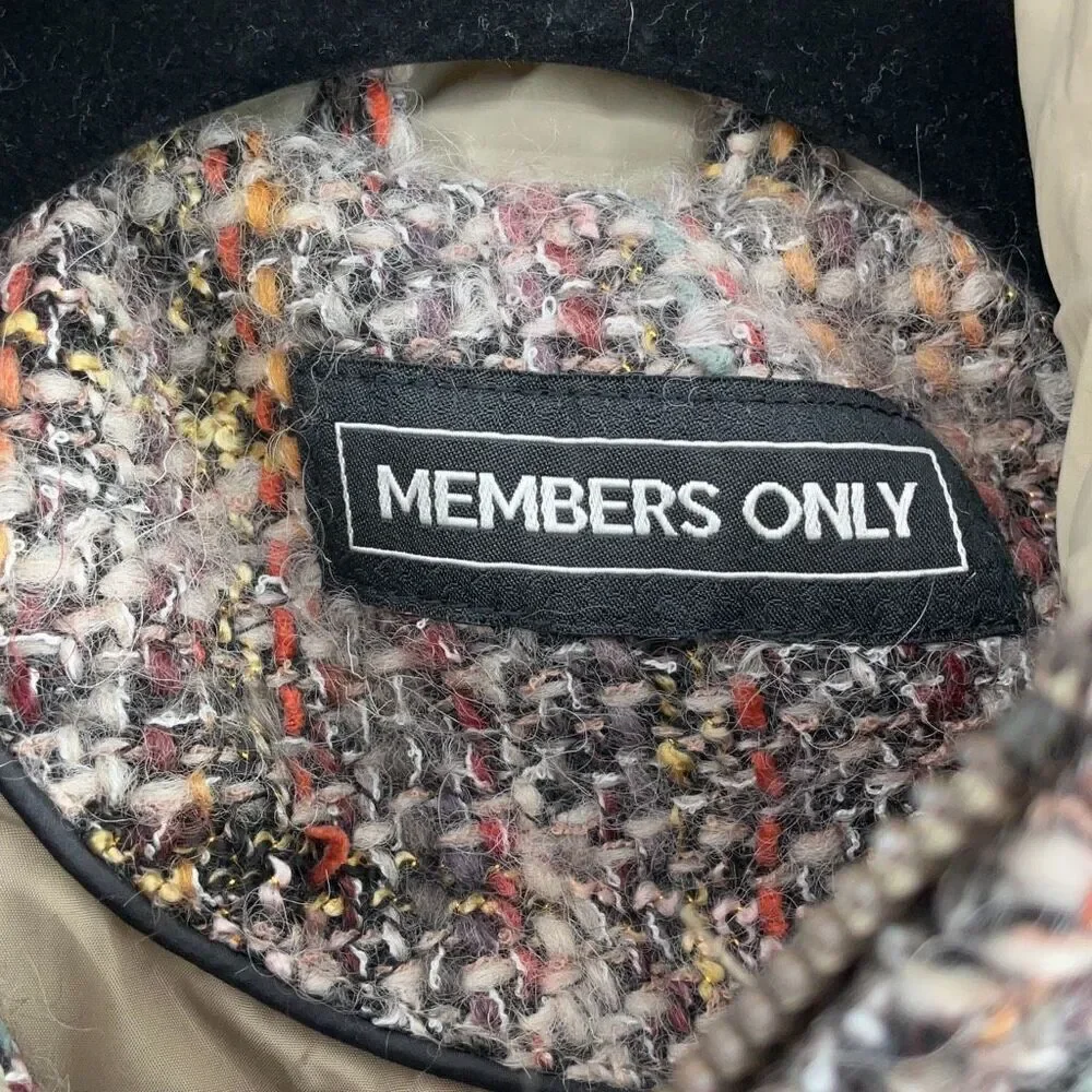 Members Only Green Brown Wool Blend Bomber Tweed Puffer Jacket Medium